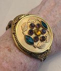 Rare 1930s Bangle Bracelet Compact W Rhinestones  Powder Puff  Not Enamel 