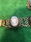 Vtg Victorian Silver Tone Filigree Cameo Link Bracelet Ring Necklace Set   as Is