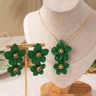 2pcs Women s Fashion Green Flower Pendant Necklace Earring Set Gift Alloy