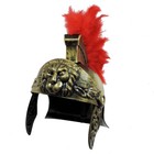 Trojan Helmet Roman Spartan Soldier Costume Gold Black With Red Feather Crest