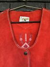 Vintage 1960s Pypsa Floral Embroidered Red Suede Leather Hippie Skirt Vest