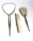 Vintage Vanity Set-hand Mirror  Comb   Brush-brushed Silver Tone W  Flowers 