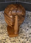 Vintage Large Solid Monkey Pod Wood Nut Bowl Walnut Shaped W hinged Lid   Mallet