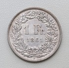 1861 B Switzerland Swiss Silver 1 Franc Helvetia Seated Coin  f30