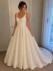 Sima Couture White Beaded Sequin Ball Gown V-neck Sleeveless Train Dress