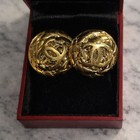 Vintage Chanel 96a Quilted Dome Cc Gold Clip-on Earrings Made In France