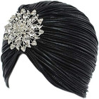 Vintage Turban Hat With Crystal Brooch Feather Turban Headwraps For 1920s Gatsby