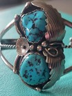 Vintage  m  Stamped Navajo Turquoise   Silver Leaf Cuff Bracelet