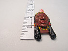 Vintage Carved Painted Wooden Indian  Brooch Pin  2 1 2 