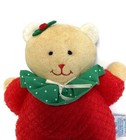 Vintage Eden Christmas Bear Plush Baby Rattle Waffle Weave Red Green Terry Cloth