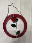 Vintage Lead Stained Glass Window Sun Catcher Rose