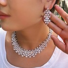 Amerian Crystal Leaf Wedding Necklace Earring Silver Plated Cz Women Jewelry Set