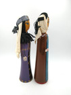 Wooden Dolls Male An Female Cloth Head Covering Hand Painted Wood Dolls