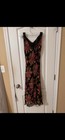 Vintage Etheral Black Pink Gold Floral Maxi Dress Cowl Neck Med Wedding Guest 