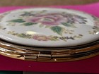 Porcelain Compact With 2 Mirrors Pink Floral Design Gold Tone 3    Japan Vtg Eisho