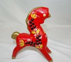 Vintage Hand Painted Carved Wood Swedish Dala Horse Red gold 7 5 Inches Read