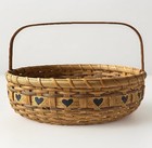 Beautiful Appalachian Hand Woven Round Wicker Market Basket Bent Wood Handle 12   