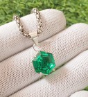 Certified 16 20 Ct Natural Emerald 925 Solid Silver Hexagon Cut Pendant Gemstone