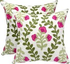 Summer Decorative Throw Pillow Covers 18 x 18  Set Of 2  Floral Embroidered F   