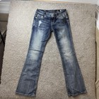 Miss Me Bootcut Jeans Womens 28 Medium Wash Blue Distressed Stretch Denim