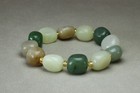 Classical 100  Natural Hetian Jade Multicolor Irregular Shapes Bracelet