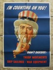 1943 Original Ww2 uncle Sam -i m Counting On You  don t Discuss War Equip Poster