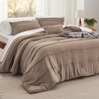 Brown Comforter Set - 4 Pieces Pinch Pleat Bed Set  Down Queen 03 - Brown