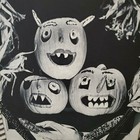 Old Antique Vintage Victorian Bw Photo Style Halloween Real Pumpkins Window Sign