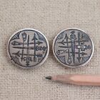 Antique Russian Imperial Sterling Silver Button Pair St Petersburg Niello 84 Vtg
