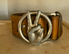 1960s Hippie Vintage Leather Belt Royal Enfield With Peace Sign Buckle