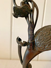2 Antique Japanese Bronze Turtle   Crane   Lotus Candlesticks Meiji Era Signed