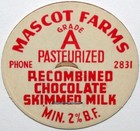 Vintage Milk Bottle Cap Mascot Farms Chocolate Skimmed Milk Knoxville Tennessee