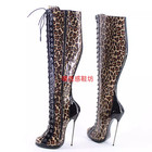 Women s Dance Super Metal Heel Platform Knee High Boots Leopard Nightclub Shoes