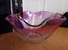 Vintage Clear Glass With Purple Scalloped ruffled Top Edge Bowl