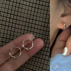 Silver Plated Polished Micro Twisted Textured Small Circle Huggie Hoop Earrings