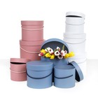 Set Of 3  Round Flower gift Boxes With Lids  White  Dusty Rose  Matte Blue  