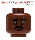      new Lego Minifig Minifigure Head People Face Male Guy Man Dark Mustache 
