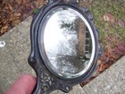 Vintage Silverplate Round Hand Held Vanity Mirror Embossed Floral Design   Purse