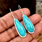 925 Sterling Silver Solid Turquoise Stone Handmade Dangle Earrings For Women