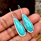 Solid 925 Sterling Silver Turquoise Stone Handmade Dangle Earrings For Women