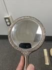 Vintage Vanity Set Silver Plate Hand Mirror Brush Comb 3 Piece Ornate Floral Set