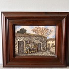 Vintage Mexican Marble Relief Art Set Of 2 Signed Framed Village Landscapes
