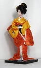 Vintage Japanese Geisha Oriental Doll 12 5  Yellow Red Silk Kimono