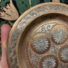 Vtg Etched Copper Plate Art Deco Wall Hang Round 6 25    Mid East Moroccan Turkish