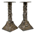 Vtg Shanghai Tang Silver Candlestick Candle Holder Set 2 Lunar Calendar Animals