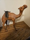 Large  Leather Wrapped Camel Figurine statue Glass Eyes 1940 s Vintage Pristine