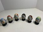 6 Vintage Hand Painted  Japanese Satsuma Ceramic Eggs With Stand