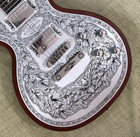 Collectible Engraved Electric Guitar  Exquisite Floral Scrollwork Silver Panel