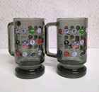 Vintage Nfl 1970s Football Mug Set Of 2 - Grey Smoke Glass Beer Steins With Team