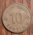 1992 Latvia 10 Santimu Coat Of Arms  Arcs Diamond Suns Nickel-brass 19 9mm Coin